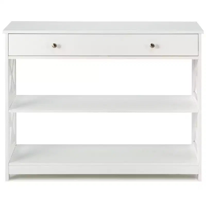 Costway Tavolino Consolle con Cassetti e Ripiani, Tavolo d'Accento per Divano, Ingresso, Corridoio, Bianco/Nero
