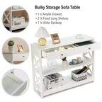 Costway Tavolino Consolle con Cassetti e Ripiani, Tavolo d'Accento per Divano, Ingresso, Corridoio, Bianco/Nero