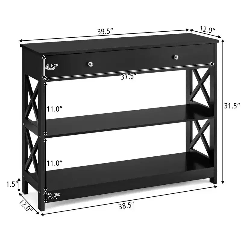 Costway Tavolino Consolle con Cassetti e Ripiani, Tavolo d'Accento per Divano, Ingresso, Corridoio, Bianco/Nero