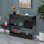 Costway Tavolino Consolle con Cassetti e Ripiani, Tavolo d'Accento per Divano, Ingresso, Corridoio, Bianco/Nero