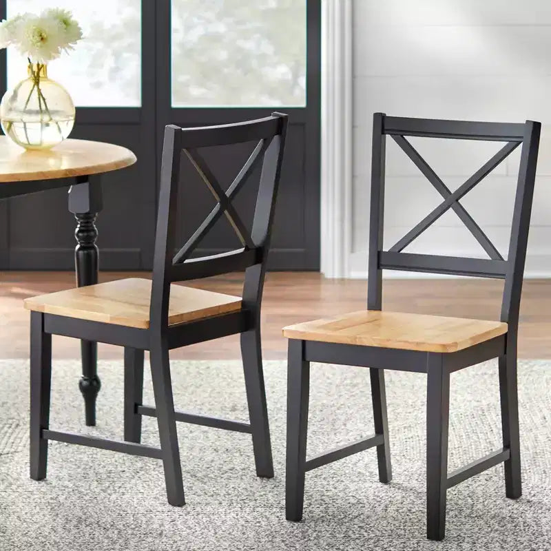 Set di 2 sedie da pranzo Virginia Farmhouse in legno massello con schienale a croce, Buylateral