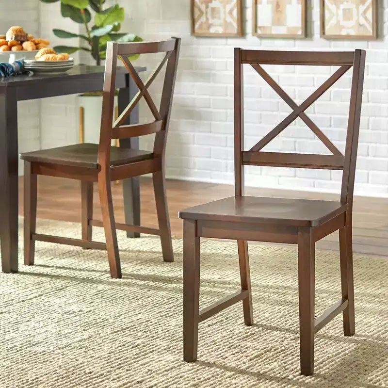 Set di 2 sedie da pranzo Virginia Farmhouse in legno massello con schienale a croce, Buylateral
