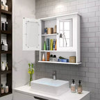 Costway Nuovo Armadietto da Parete per Bagno, Ante a Doppio Specchio, Armadietto Contenitore per Medicinali, Mensola, Bianco