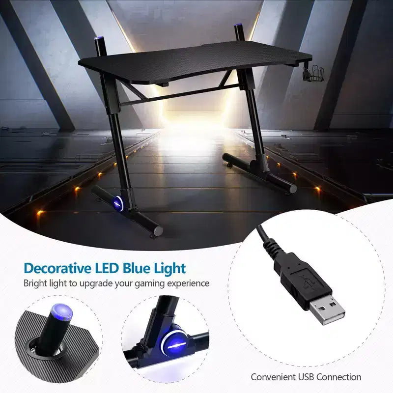 Scrivania da gaming Costway regolabile in altezza con luce LED e supporto per controller