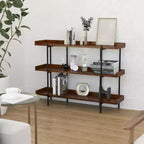 Merrick Lane, Scaffale a 3 Ripiani Stile Industriale, Marrone Rustico con Struttura in Metallo Nero e Bordo Rialzato - 35H
