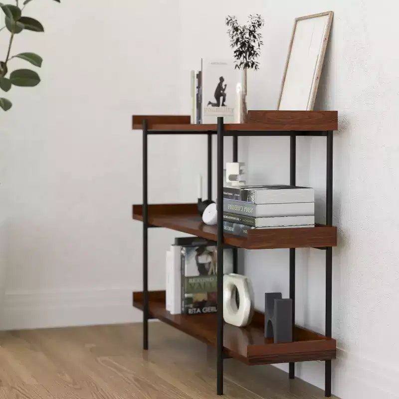 Merrick Lane, Scaffale a 3 Ripiani Stile Industriale, Marrone Rustico con Struttura in Metallo Nero e Bordo Rialzato - 35H