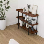 Merrick Lane, Scaffale a 3 Ripiani Stile Industriale, Marrone Rustico con Struttura in Metallo Nero e Bordo Rialzato - 35H