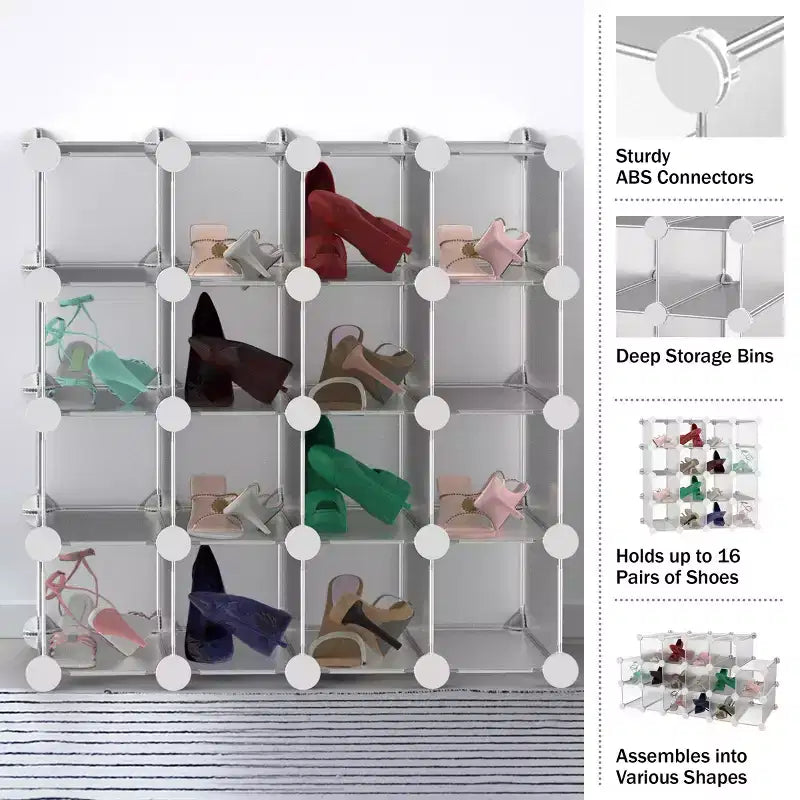 Hastings Home Sistema di Cubi Contenitori Personalizzabili a Incastro da 16 Pezzi Bianco