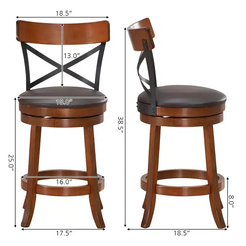 Costway Set di 2 Sgabelli da Bar Girevoli da 63,5 cm Sedie da Bar da Pranzo con Gambe in Legno di Gomma