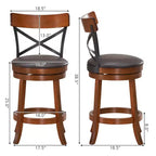 Costway Set di 2 Sgabelli da Bar Girevoli da 63,5 cm Sedie da Bar da Pranzo con Gambe in Legno di Gomma