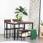 Set da tavolo da pranzo HOMCOM industriale a 4 pezzi con panca, tavolo e sedie da cucina in legno con ripiano portaoggetti per cucina, sala da pranzo, nero/marrone