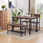 Set da tavolo da pranzo HOMCOM industriale a 4 pezzi con panca, tavolo e sedie da cucina in legno con ripiano portaoggetti per cucina, sala da pranzo, nero/marrone