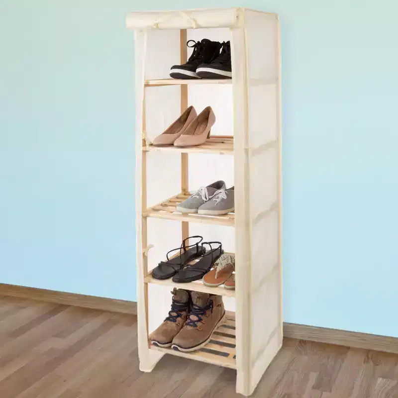 Scaffale portaoggetti a 5 ripiani in legno Hastings Home con copertura rimovibile