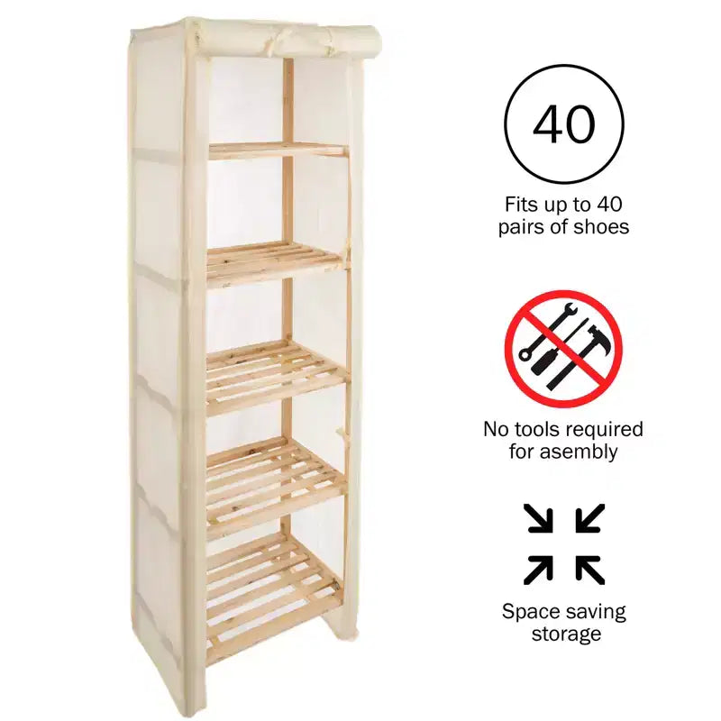 Scaffale portaoggetti a 5 ripiani in legno Hastings Home con copertura rimovibile