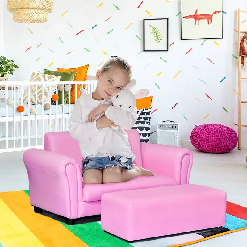 Costway Divano per bambini rosa Poltrona Sedia Divano Lounge Regalo di compleanno per bambini con Pouf