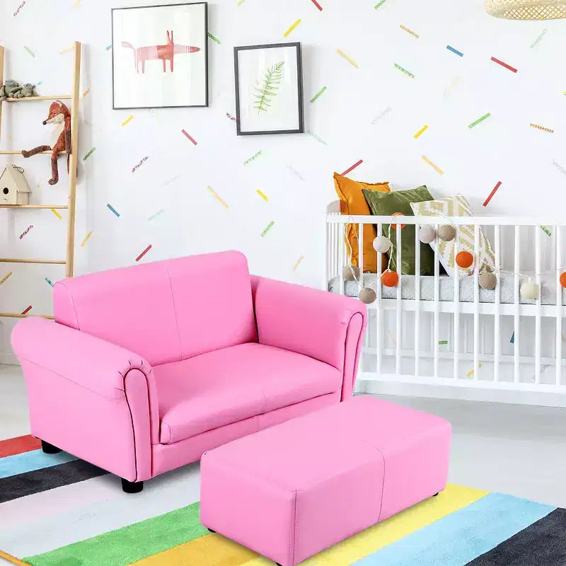 Costway Divano per bambini rosa Poltrona Sedia Divano Lounge Regalo di compleanno per bambini con Pouf