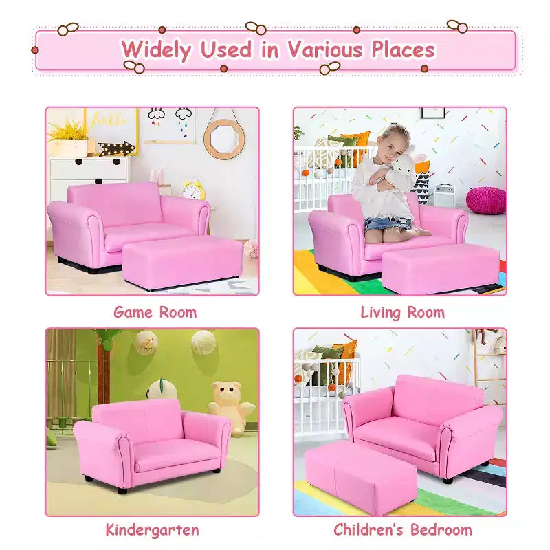 Costway Divano per bambini rosa Poltrona Sedia Divano Lounge Regalo di compleanno per bambini con Pouf