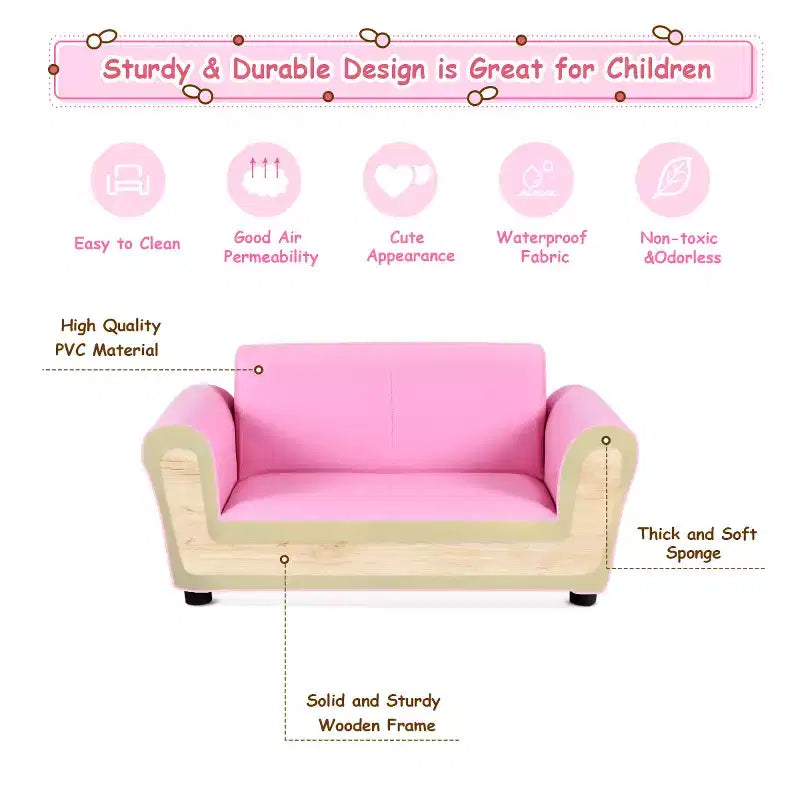 Costway Divano per bambini rosa Poltrona Sedia Divano Lounge Regalo di compleanno per bambini con Pouf