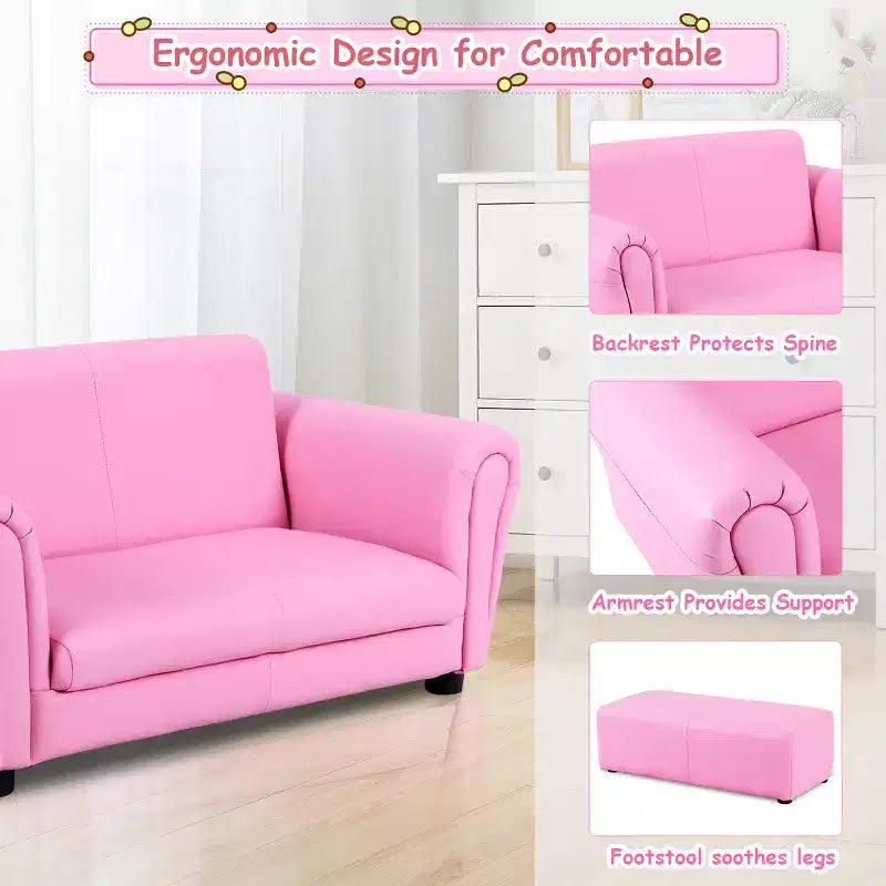Costway Divano per bambini rosa Poltrona Sedia Divano Lounge Regalo di compleanno per bambini con Pouf