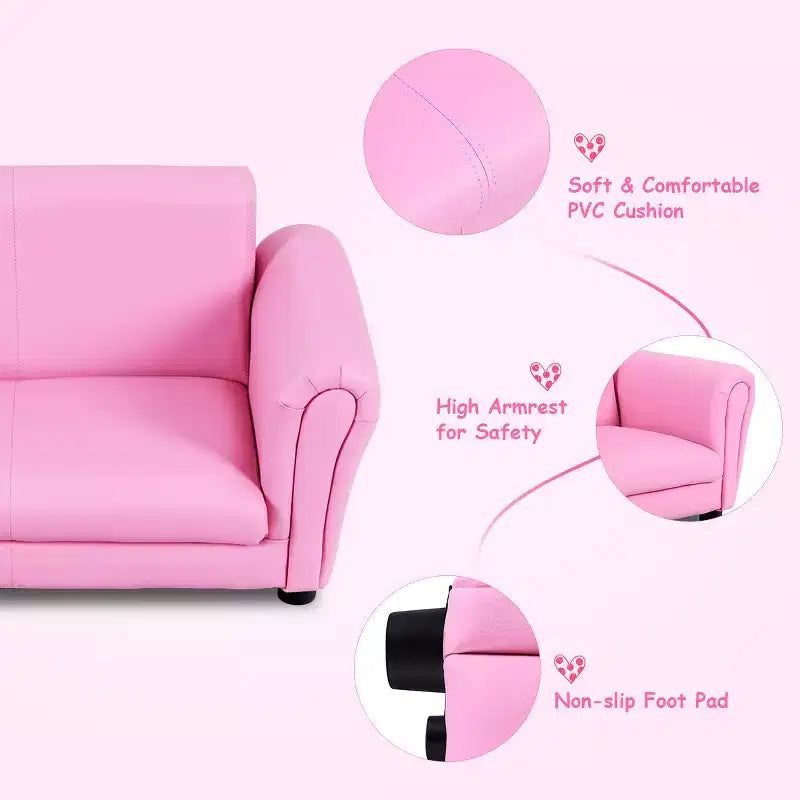 Costway Divano per bambini rosa Poltrona Sedia Divano Lounge Regalo di compleanno per bambini con Pouf