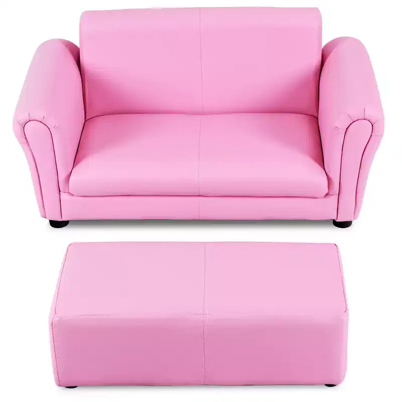 Costway Divano per bambini rosa Poltrona Sedia Divano Lounge Regalo di compleanno per bambini con Pouf