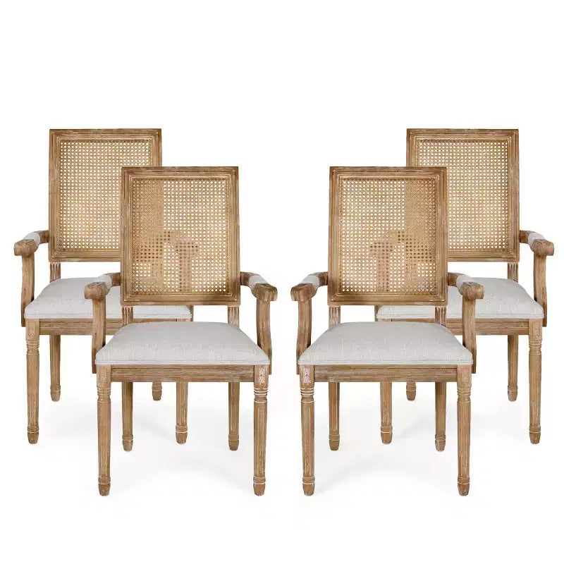 Set di 4 sedie da pranzo imbottite in legno e canna Maria French Country - Christopher Knight Home