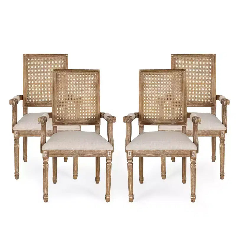 Set di 4 sedie da pranzo imbottite in legno e canna Maria French Country - Christopher Knight Home