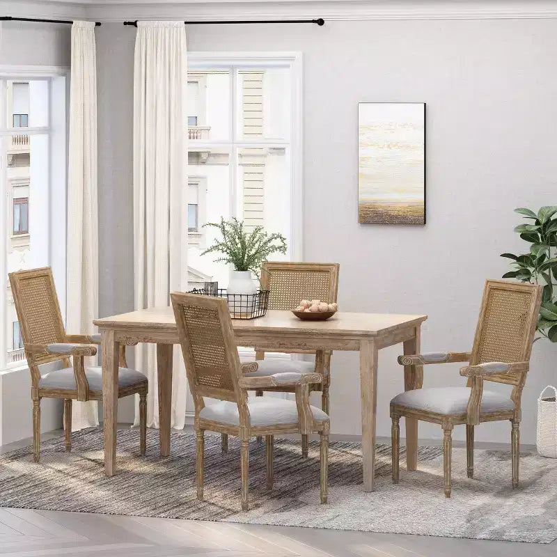 Set di 4 sedie da pranzo imbottite in legno e canna Maria French Country - Christopher Knight Home
