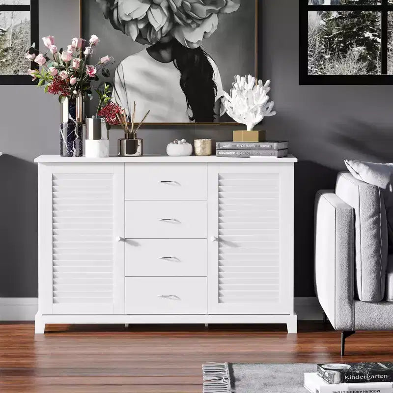 HOMCOM 47 Mobile credenza moderna con cassetti e ante a persiana - Bianco
