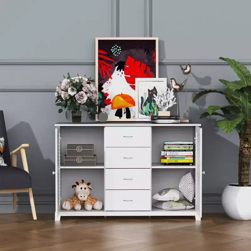 HOMCOM 47 Mobile credenza moderna con cassetti e ante a persiana - Bianco