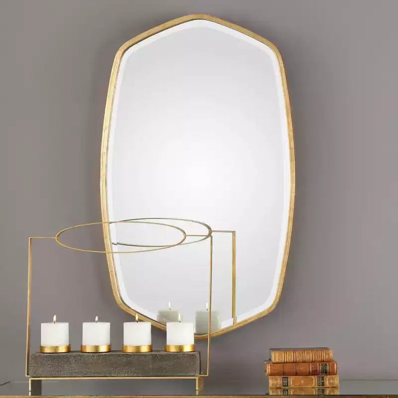 Specchio da parete ovale Uttermost per trucco, moderno, con cornice in ferro dorato bisellato, 56,5 cm di larghezza, per bagno, camera da letto, soggiorno, ufficio