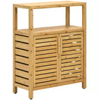 Costway Two-door Bamboo Bathroom Floor Cabinet Storage Organizer w/ Open Shelf