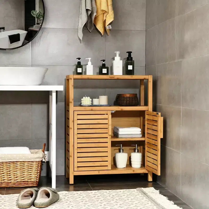 Costway Mobile Lavabo a Due Ante in Bambù con Ripiano Aperto