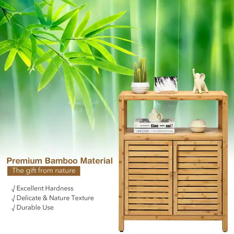 Costway Mobile Lavabo a Due Ante in Bambù con Ripiano Aperto