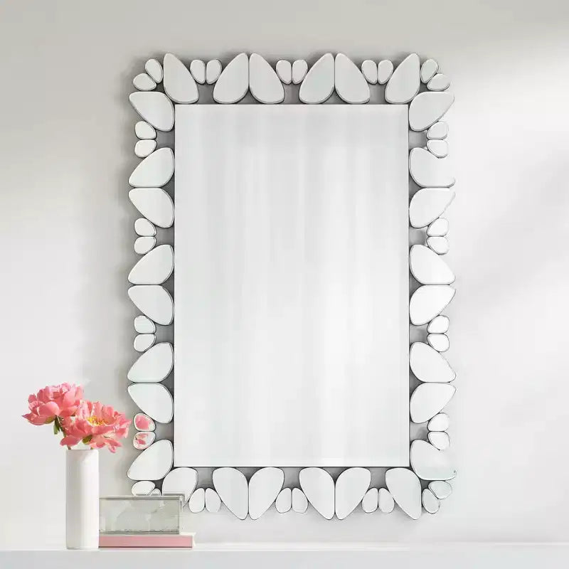 Specchio da parete decorativo rettangolare Possini Euro Design Veneto, con cornice in vetro tagliato dal motivo moderno, 71 cm di larghezza, per bagno, camera da letto, soggiorno, ufficio