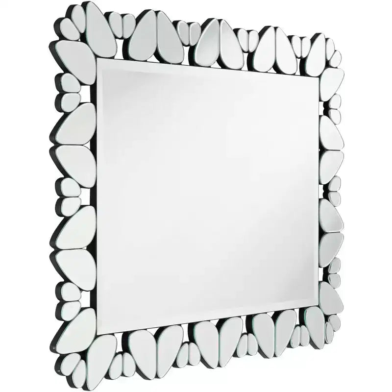 Specchio da parete decorativo rettangolare Possini Euro Design Veneto, con cornice in vetro tagliato dal motivo moderno, 71 cm di larghezza, per bagno, camera da letto, soggiorno, ufficio