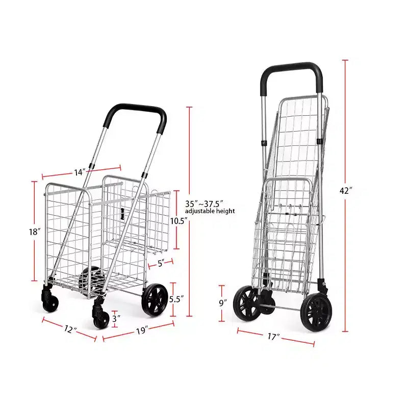 Costway Carrello Pieghevole per Spesa Cesto Carrello Portatile con Manico Regolabile Nuovo
