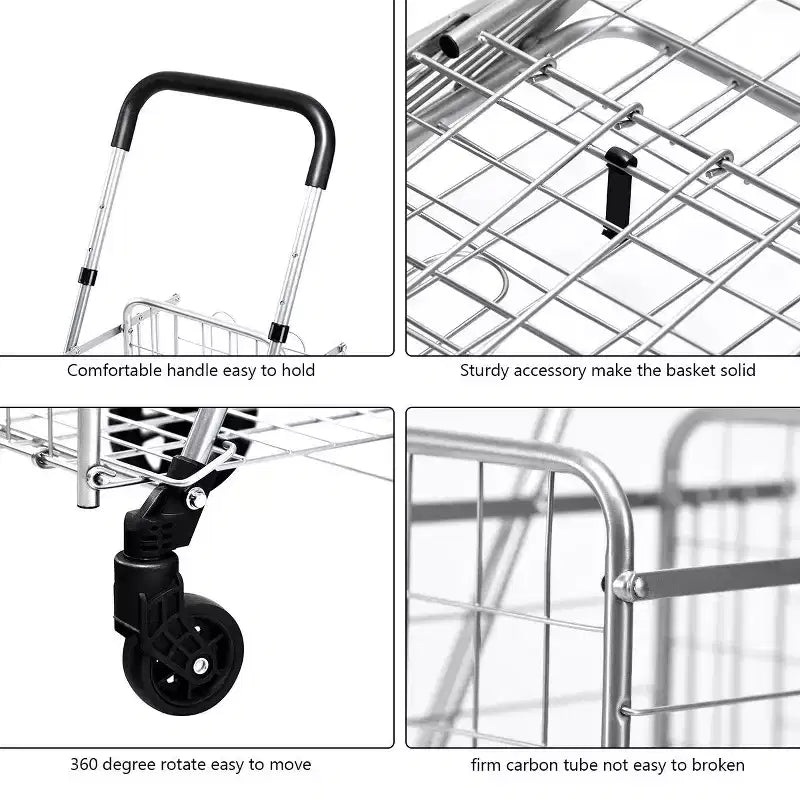 Costway Carrello Pieghevole per Spesa Cesto Carrello Portatile con Manico Regolabile Nuovo