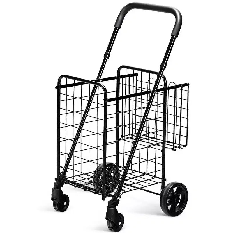 Costway Folding Shopping Cart Basket Rolling Utility Trolley Adjustable Handle New