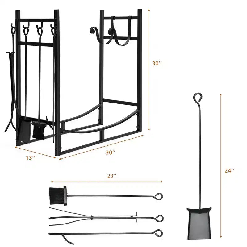Costway Porta Legna da Ardere da 30 Pollici con Set di 4 Utensili e Supporti per Accendifuoco per Interni ed Esterni