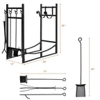 Costway Porta Legna da Ardere da 30 Pollici con Set di 4 Utensili e Supporti per Accendifuoco per Interni ed Esterni