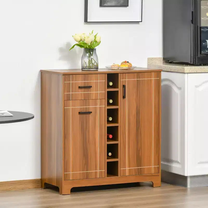 HOMCOM Mobile Bar Retrò per 6 Bottiglie, Credenza Scaffale per Vino con Portabicchieri e 1 Cassetto, Marrone