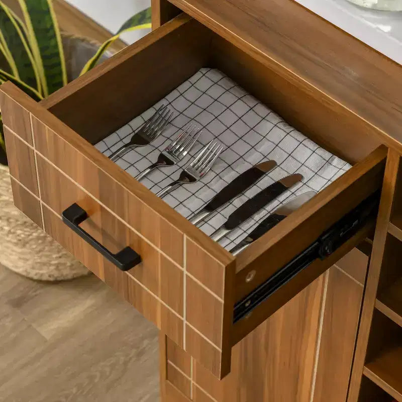 HOMCOM Mobile Bar Retrò per 6 Bottiglie, Credenza Scaffale per Vino con Portabicchieri e 1 Cassetto, Marrone