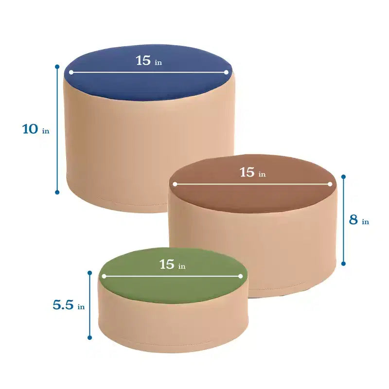Set di 3 sgabelli a ceppo colorati SoftZone