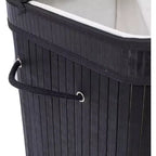 Cesta portabiancheria doppia in bambù BirdRock Home con coperchio e fodera in tessuto - Nera