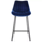 Sgabello da bar trapuntato in velluto Elama, set da 2, blu con gambe in metallo