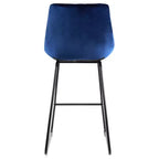 Sgabello da bar trapuntato in velluto Elama, set da 2, blu con gambe in metallo