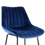 Sgabello da bar trapuntato in velluto Elama, set da 2, blu con gambe in metallo