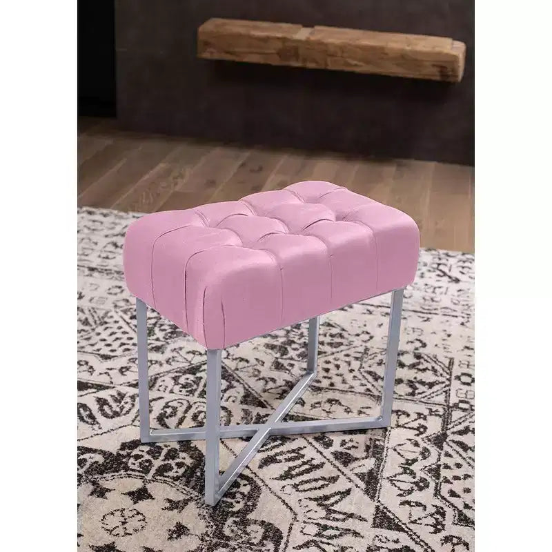 BirdRock Home Pouf poggiapiedi rettangolare trapuntato rosa con gambe argentate