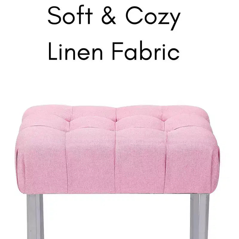 BirdRock Home Pouf poggiapiedi rettangolare trapuntato rosa con gambe argentate